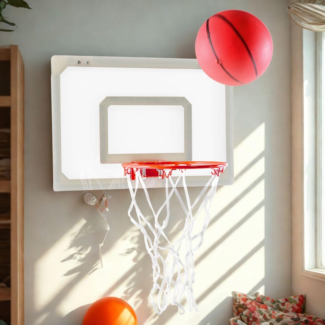 Mini Basketballkorb für Tür & Wand – Büro Basketball Set inkl. Ball & Luftpumpe – Acryl Basketballbrett 45 x 30,5 cm – Ideal für Büro, Homeoffice & Freizeit