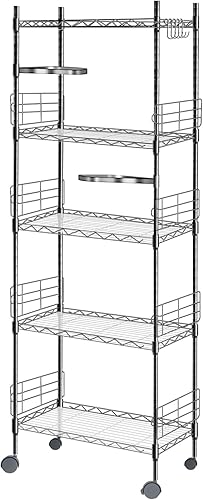 Miniatura 1 de Hestiasko Estante de almacenamiento de 5 niveles con 2 estantes giratorios, estante de almacenamiento ajustable con 5 ganchos, estante de metal,