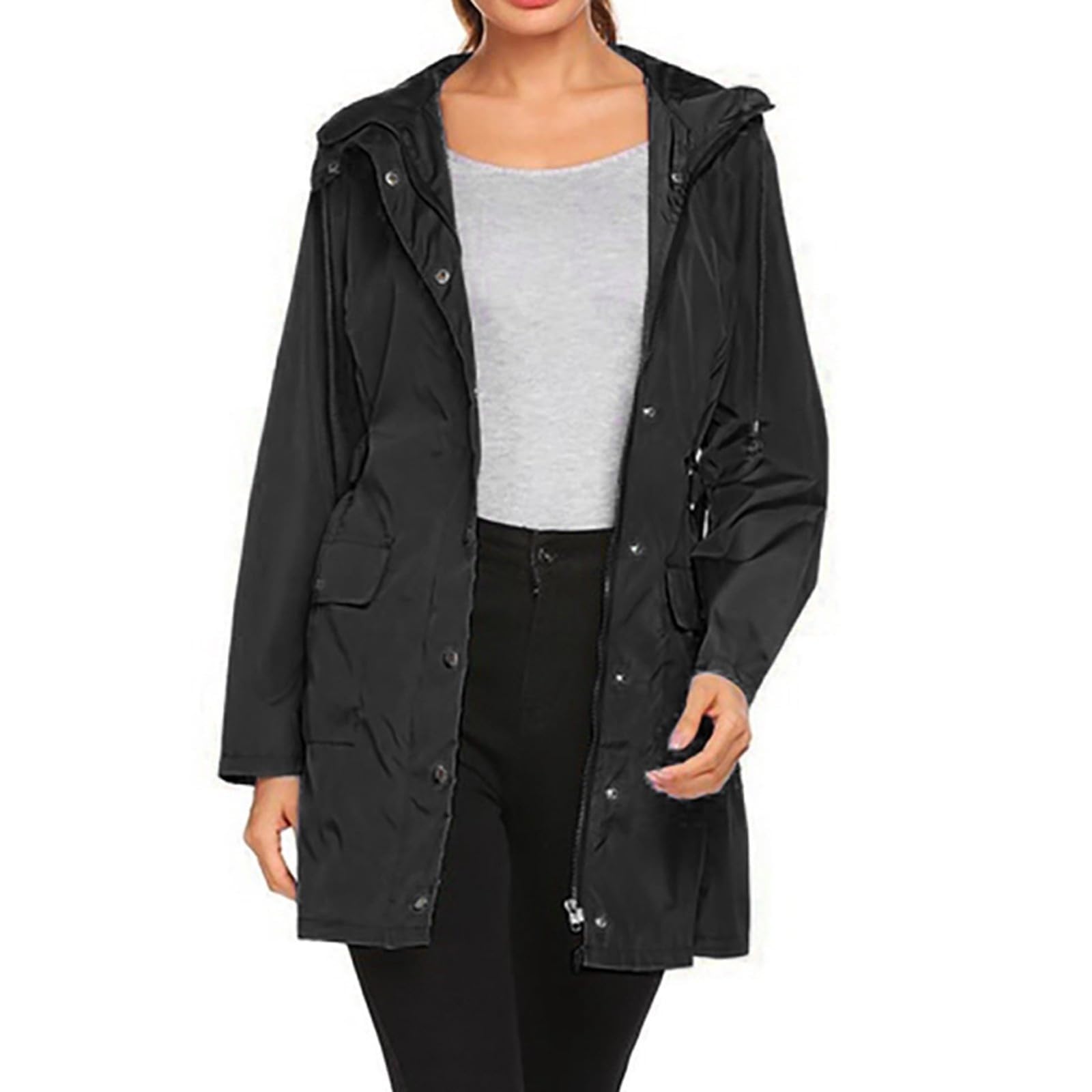 Impermeabili Da Donna Con Cappuccio, Giacca A Cintura, Giacche Antipioggia Lunghe Leggere, Trench Esterno Cappotti Elegante Invernali Trekking Waterproof Cappotto Impermeabile Cappuccio