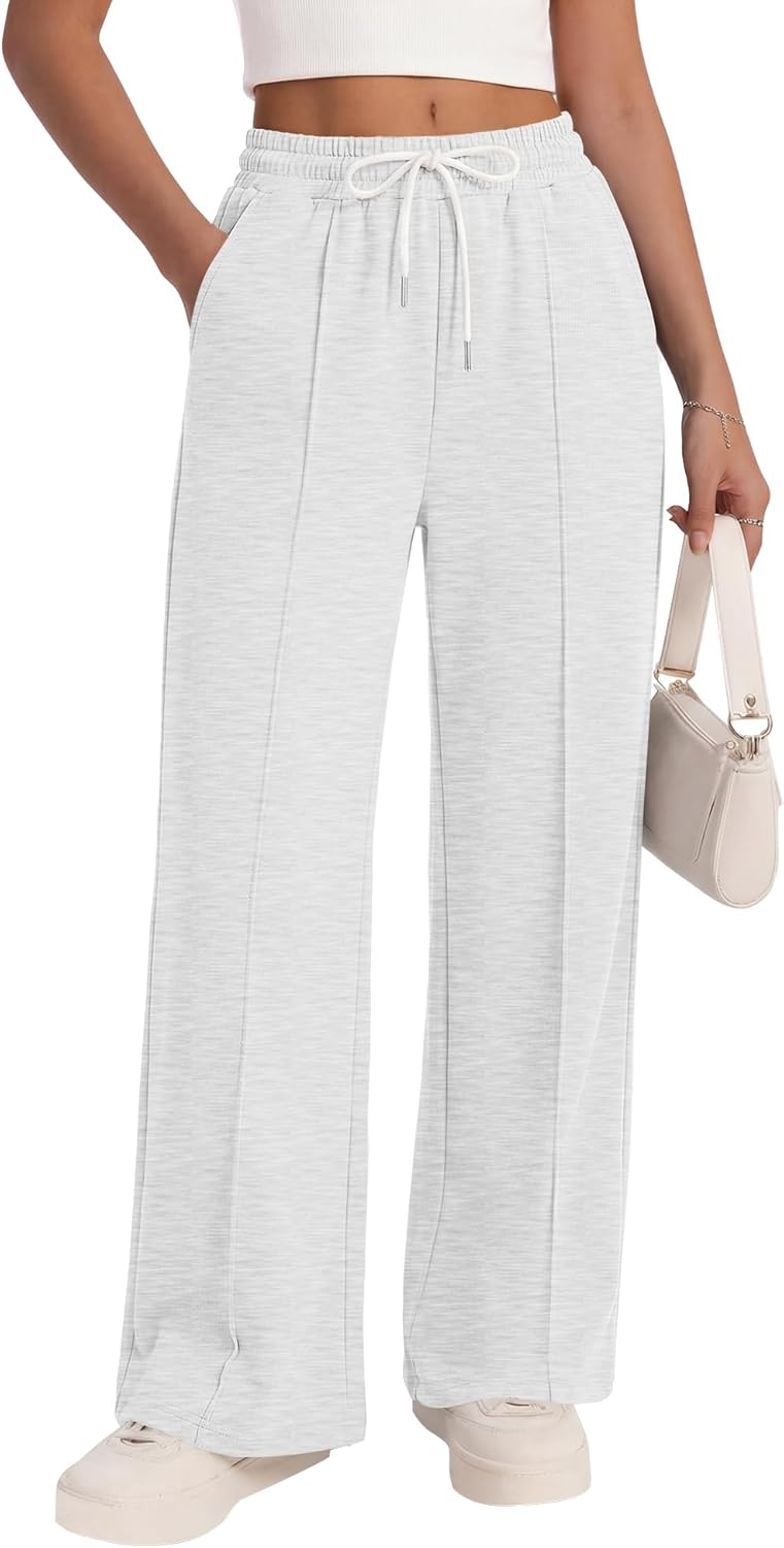 LOMON Womens Wide Leg Sweatpants Drawstring Elastic Waist Pants Baggy Sweat Pants Teen Girl Joggers Pant with Pockets