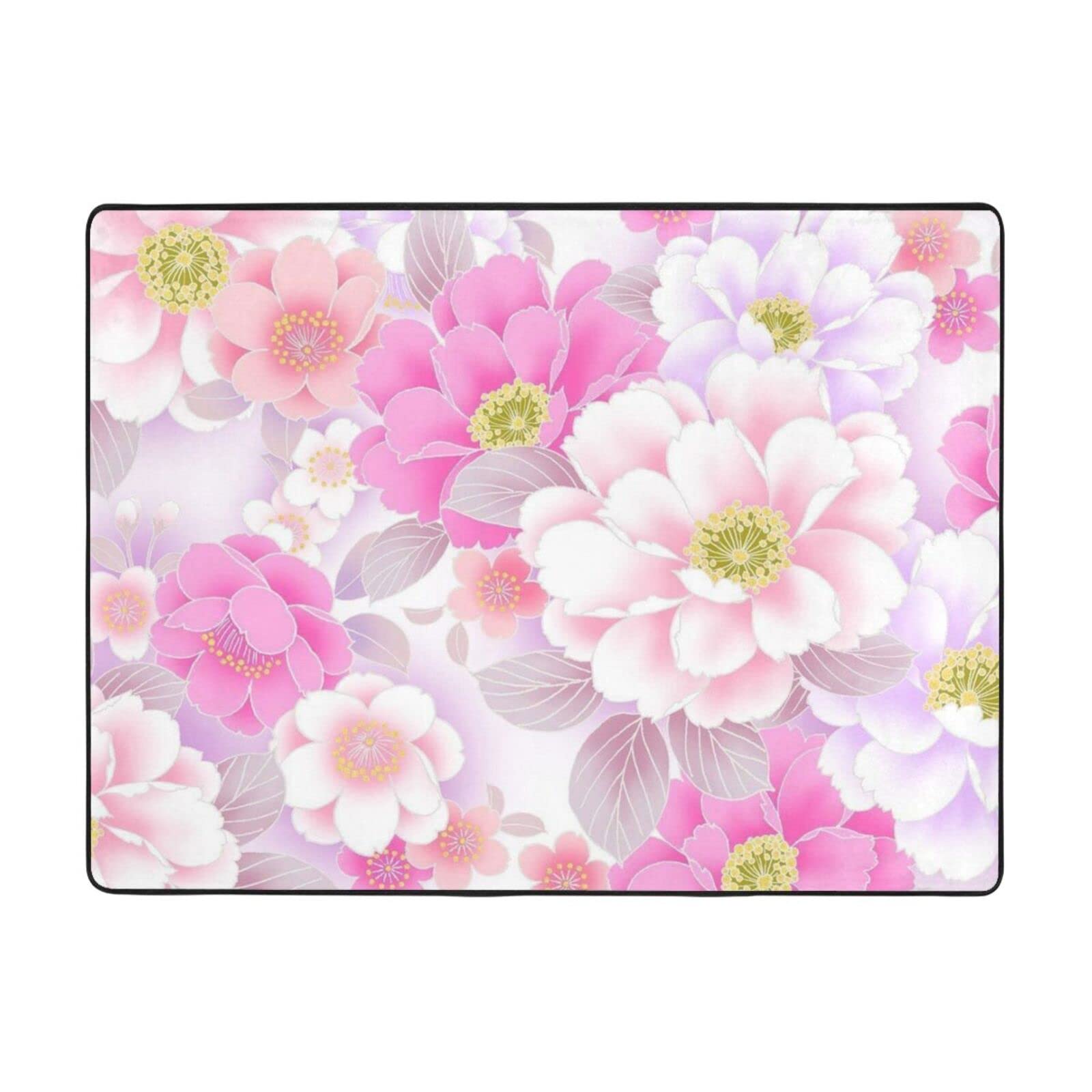 Tapis de chambre floral rose 160x122 cm en flanelle douce pour ambiance cosy