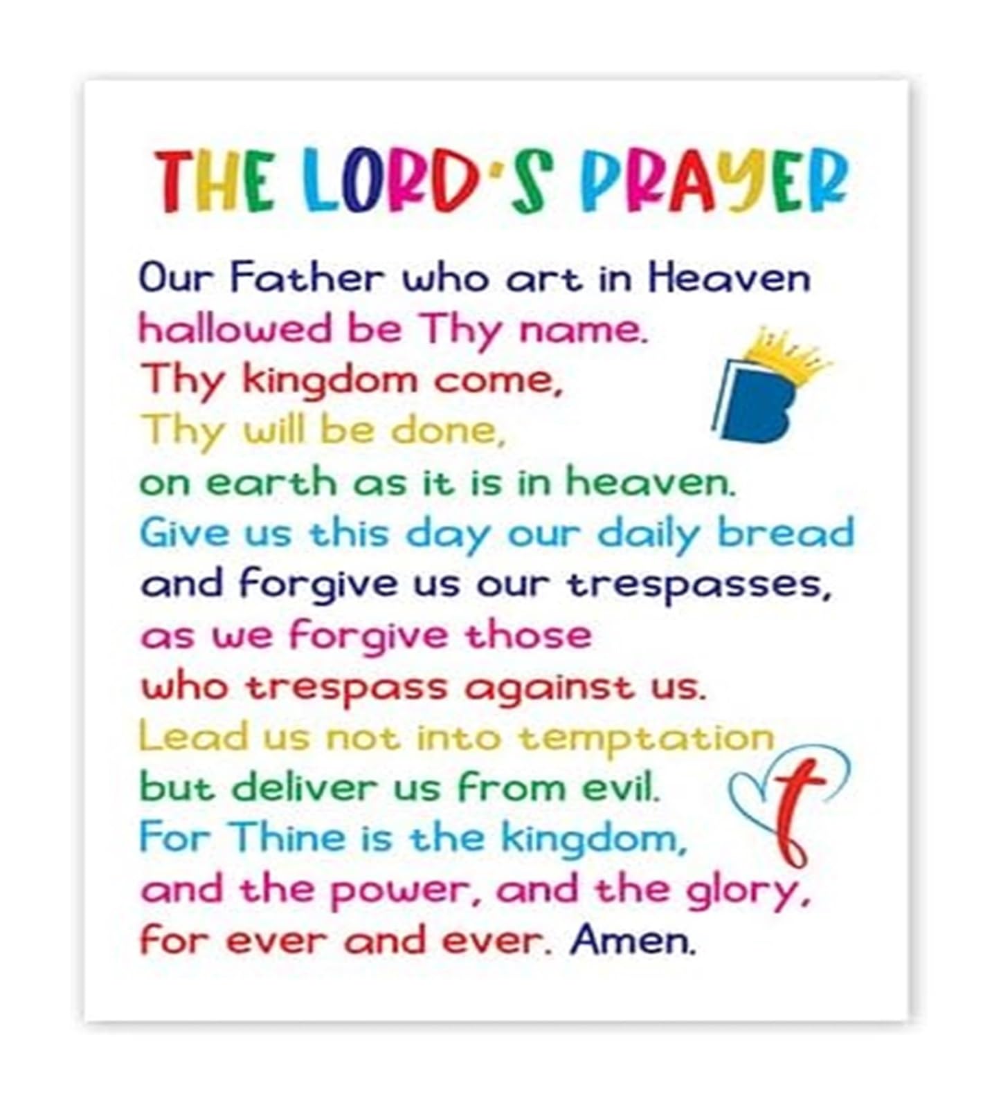 VWWJCCRO Inspirational Christian Wall-Art Lords Prayer Our Father Bible Verse Poster Religious Scripture Print for Church Classroom Nursery Housewarming Gift(Framed,08x12inch(20x30cm))
