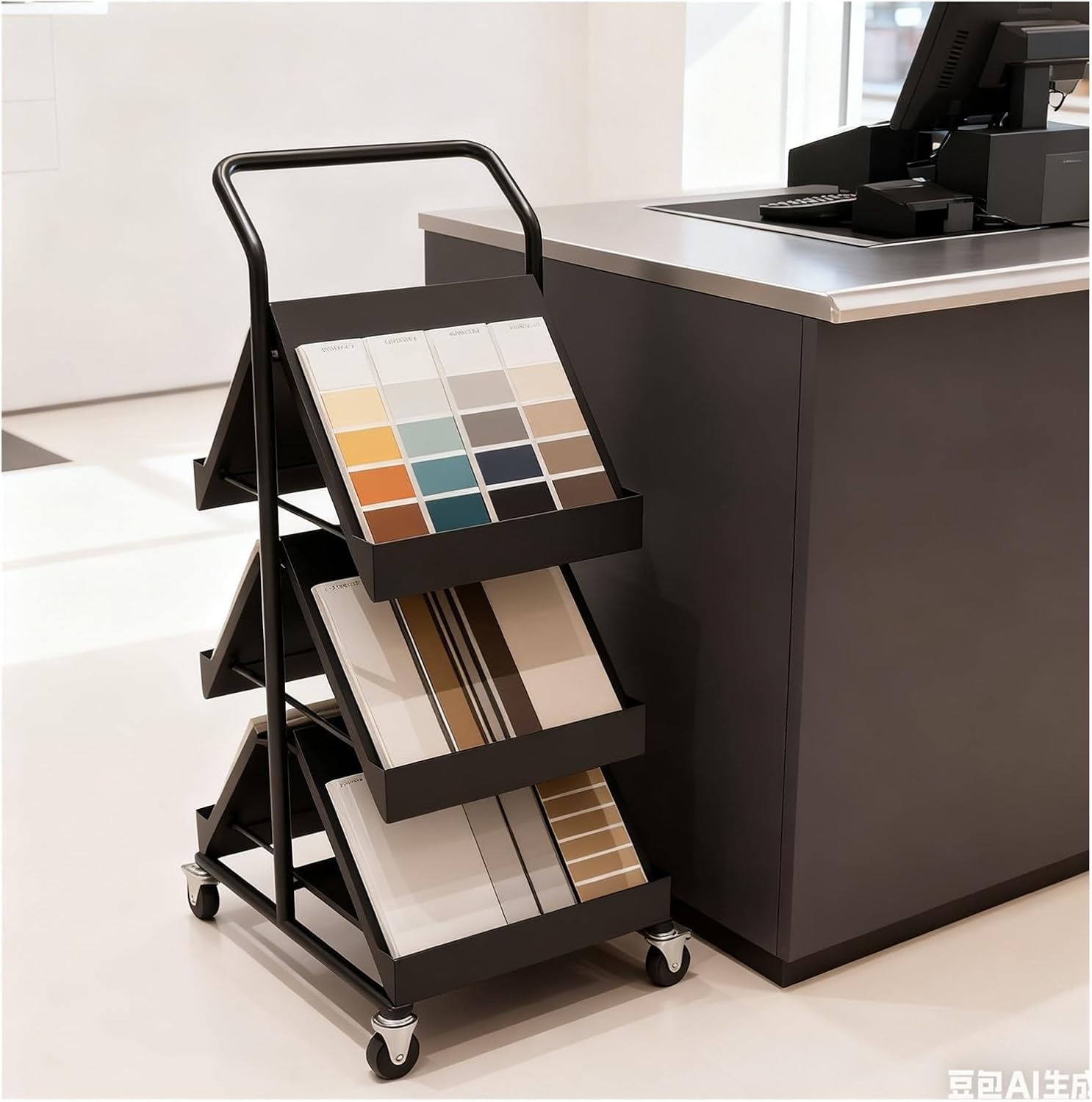 Rolling Tile Sample Rack cart on Wheels, Retail/Home Improvement Stores Display Stand for Cabinet Doors, Stone, Marble, Wood & Aluminum Panels, L-60cm(23.6inch)