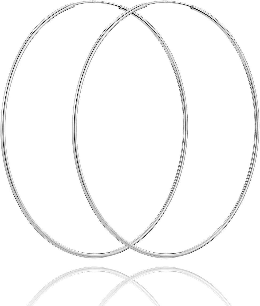 925 Sterling Silver Post Hoop Earrings for Women Lightweight Endless Silver Thin Hoops, 20/30/40/50/60MM
