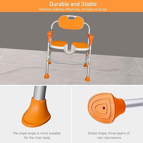 Miniatura 7 de WellSync Silla de ducha para ducha interior con pies antideslizantes, asiento de ducha para lavado privado, silla de ducha de 5 niveles de altura