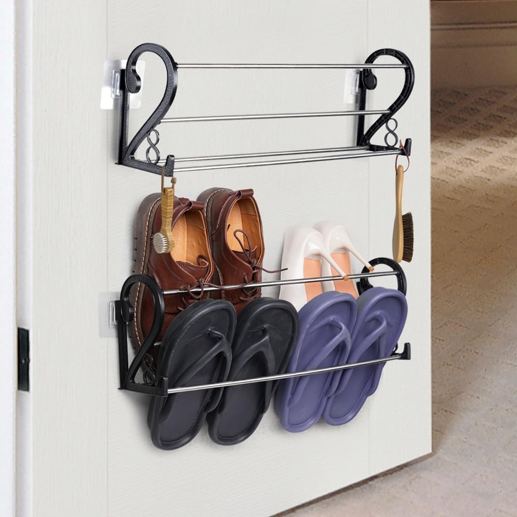 Wall-Mounted Shoe Storage Racks, Punch-Free Shoe Holders With Adhesive Mounts, Space-Saving Over Door Shelves