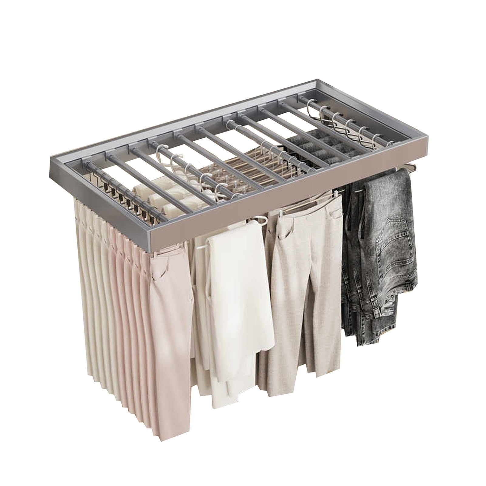 SBCGFY Retractable Pull-out Clothes Rack, Pull-Out Trouser Rack Drawer Adjustable Width With Basket Grey 564-914mm,Grey-864-914mm