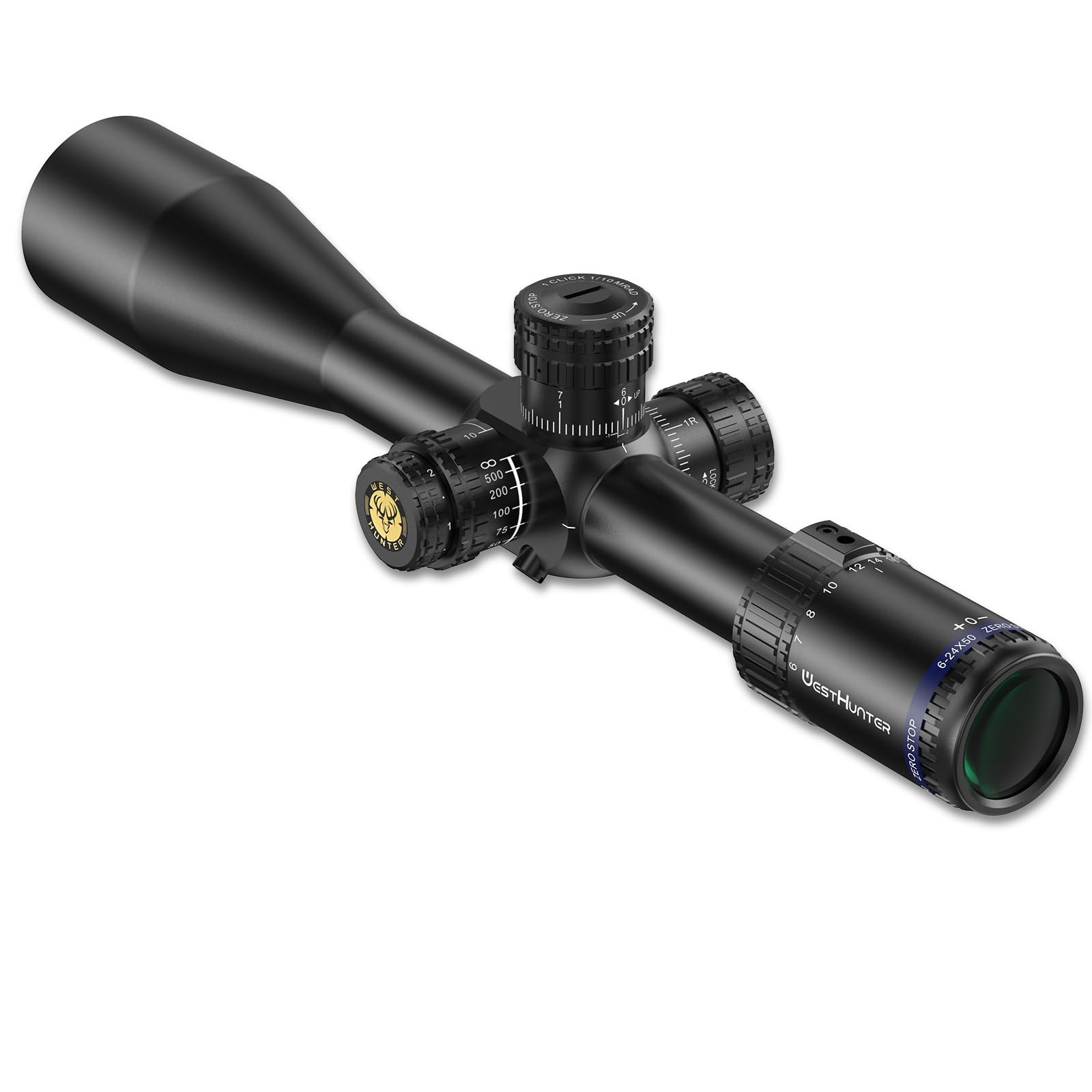 WestHunter HD-N SFIR FFP Zero Stop Mira Telescópica, Tubo 30mm, Primer Plano Focal, Retícula Vidrio Grabado Iluminada, Precisión 1/10 MIL - Indicado Únicamente para Actividades Deportivas