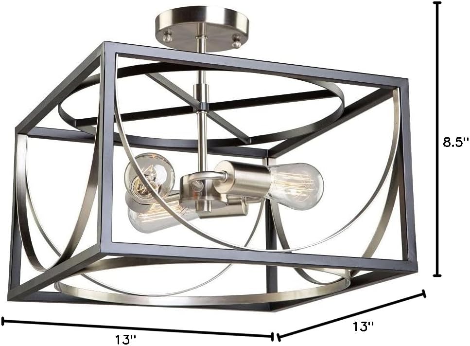Artcraft Lighting Artcraft CL15093 Contemporary Modern Three Light Semi Flush Mount from Corona Collection Finish, 13.00 inches, 8.50x13.00x13.00, Black & Polished Nickel