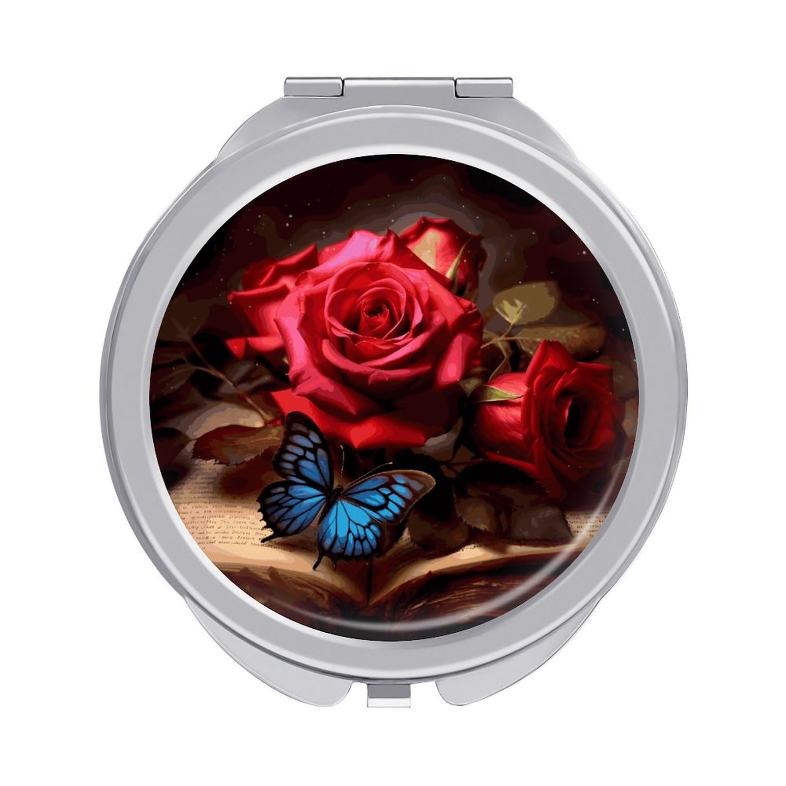 FekiLoot Beautiful Flower Butterfly Roses Makeup Mirror Compact Round Travel Makeup Mirror Portable Folding Handheld Pocket Mirrors for Handbag and Purses Gift Mini Mirrors