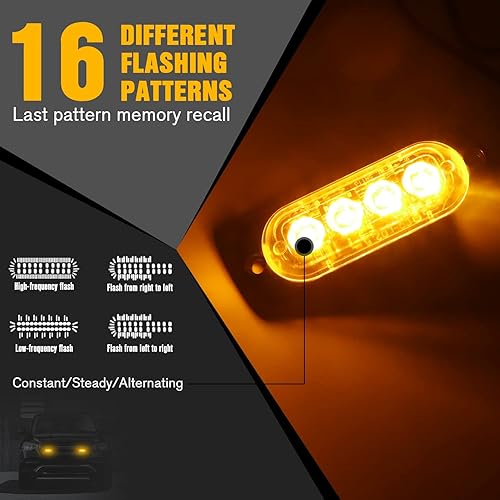 Miniatura 2 de DIBMS 4x - Barra de luces estroboscópicas de emergencia LED, 4 LED de color ámbar y amarillo, luz de advertencia intermitente, barra de luz de