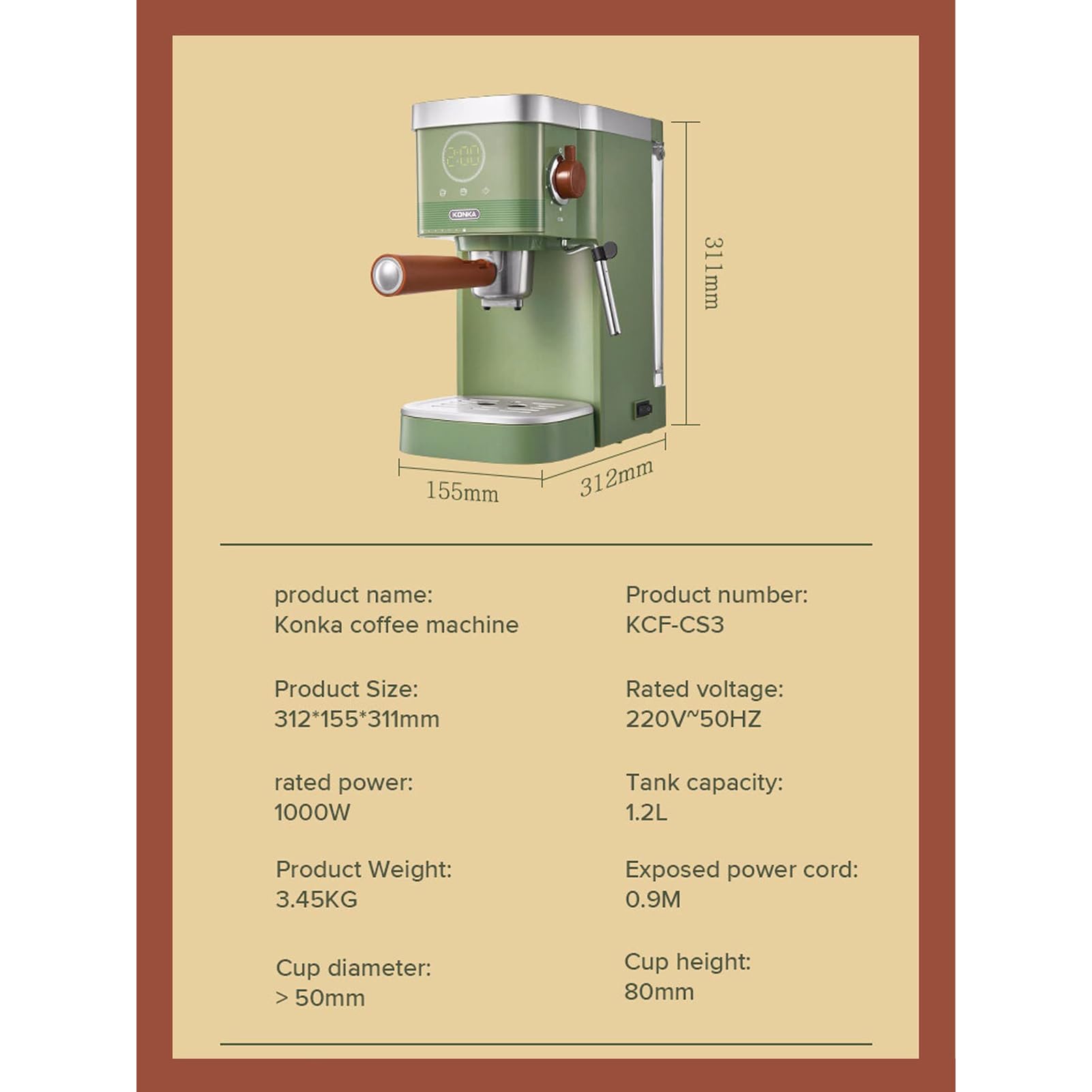 Ekspres do kawy espresso, 20 barów, ze spieniaczem do mleka, kompatybilny z cappuccino i latte, zdejmowany zbiornik na wodę 1,2 l