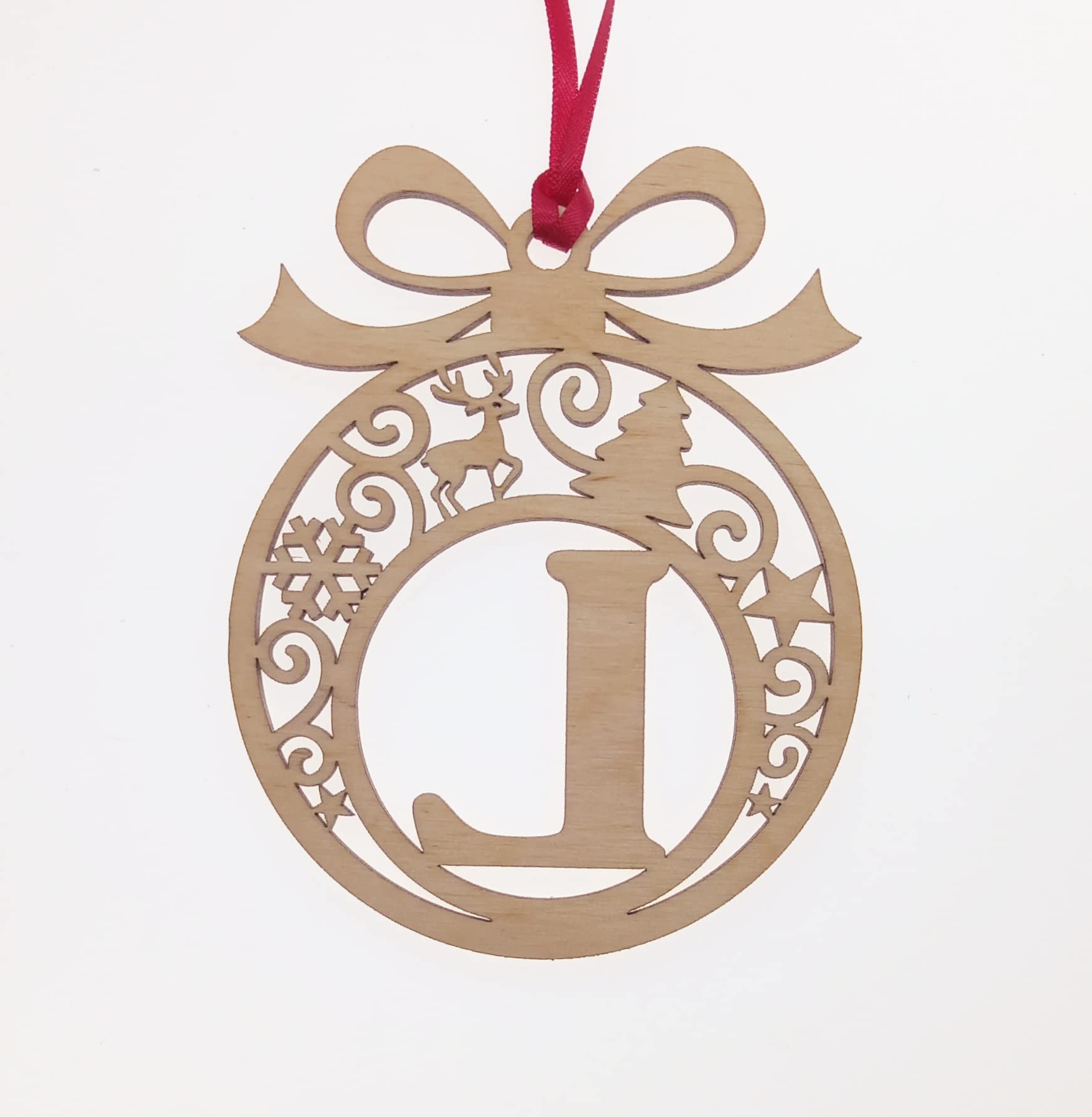 Personalised Christmas tree bauble decoration pendant ornament: Letter L, Natural Wood, Small - Image 4