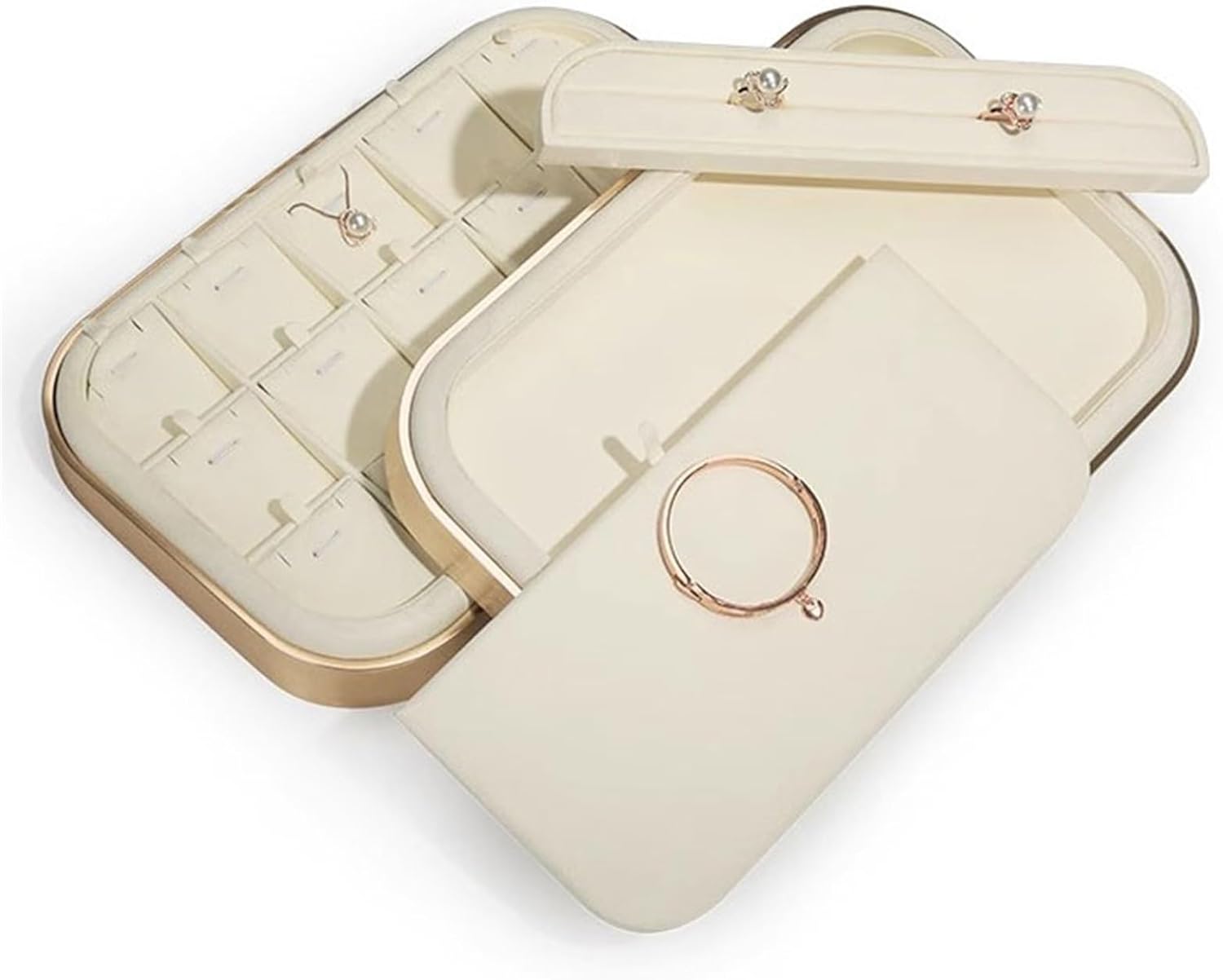 ジュエリーディスプレイスタンドジュエリーディスプレイバスト 8グリッド積み重ね可能なジュエリーオーガナイザートレイ、引き出し用インサ