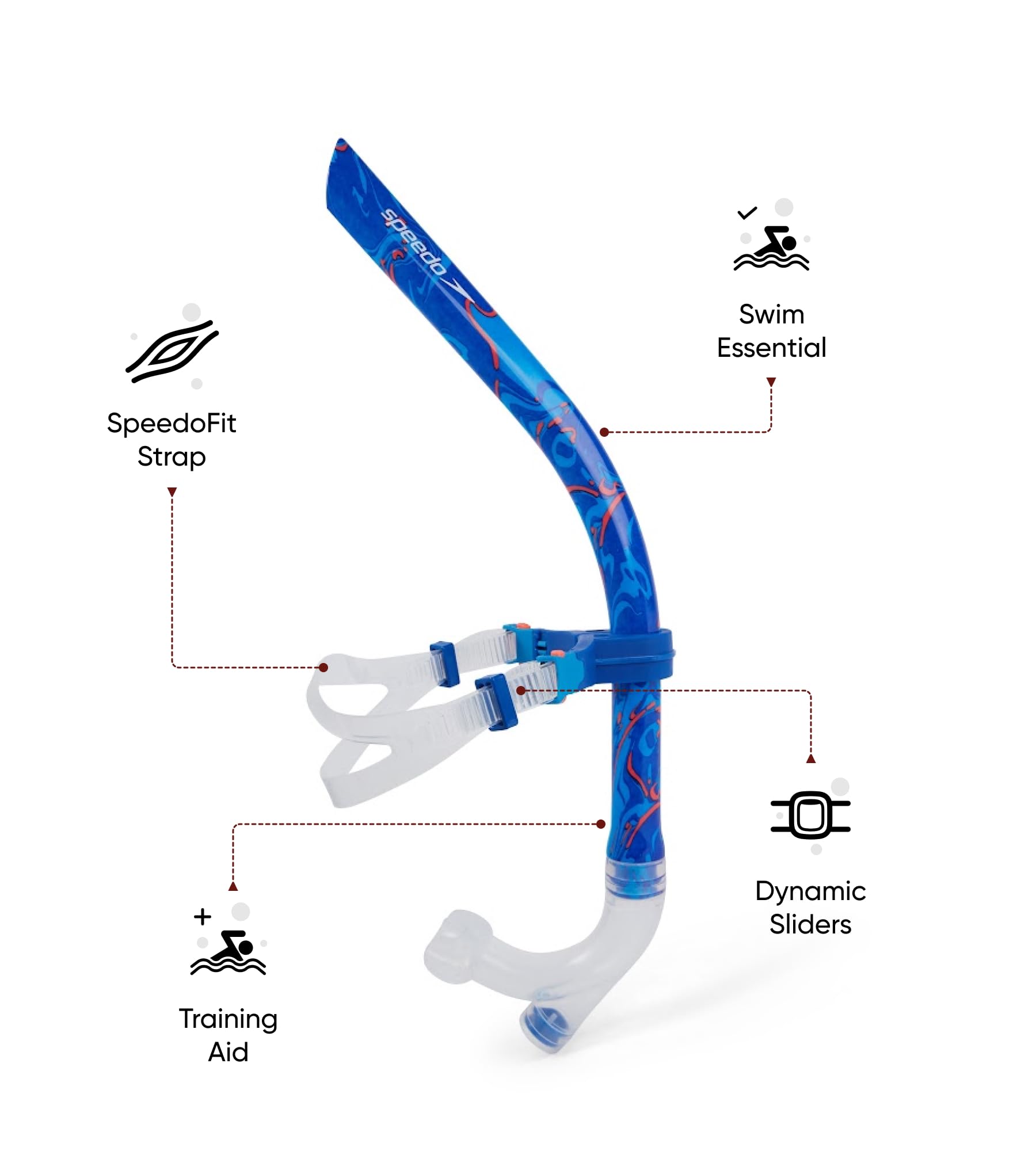 Speedo Unisex Center Snorkel | Snorkel | Pomoce treningowe, Bllue Flame/Pool Blue/Fluo Mandarynka, jeden rozmiar