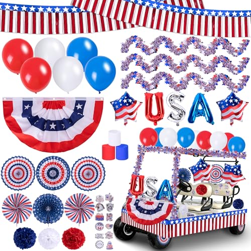 106 Pcs 4th of July Golf Cart Decorations Kit, Patriotic