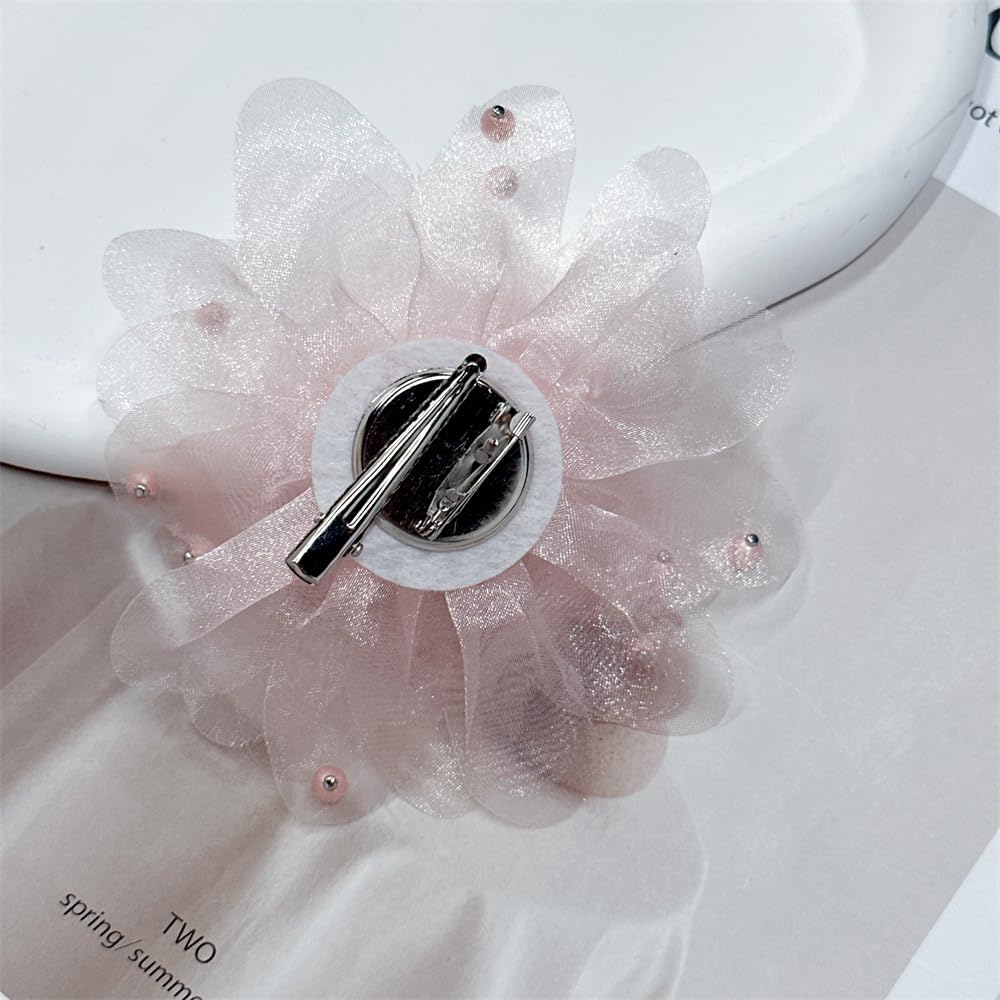 13cm/5in Beaded Mesh Flower Brooch Pin for Women Girls Dainty Round Shell Pearl Ball Beads Camellia Peony Flowers Brooches Lapel Hair Pins Elegant Wedding Anniversary Accessories Jewelry - Image 6