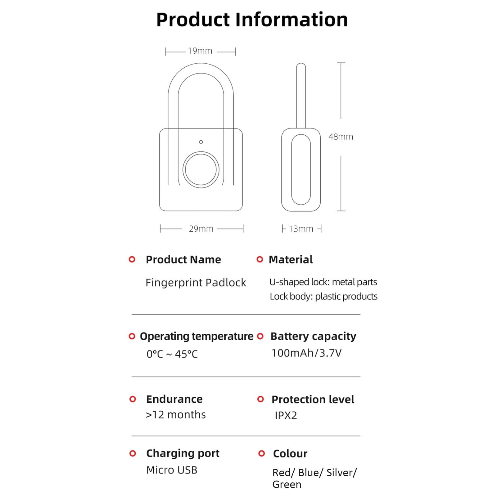 Mini candado Inteligente de Huellas Dactilares sin Llave de candado biométrico de Pulgada Impermeable Quick Desbloquear Metal Anti-Robo Smart Cadlock(1-Pack)