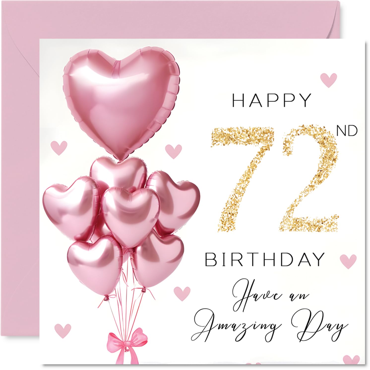 72nd Birthday Cards for Women - Pink Glitter Balloons - Happy Birthday Card for 72 Year Old Woman Nanny Grandma Wife Nan, 145mm Bday Greeting Cards