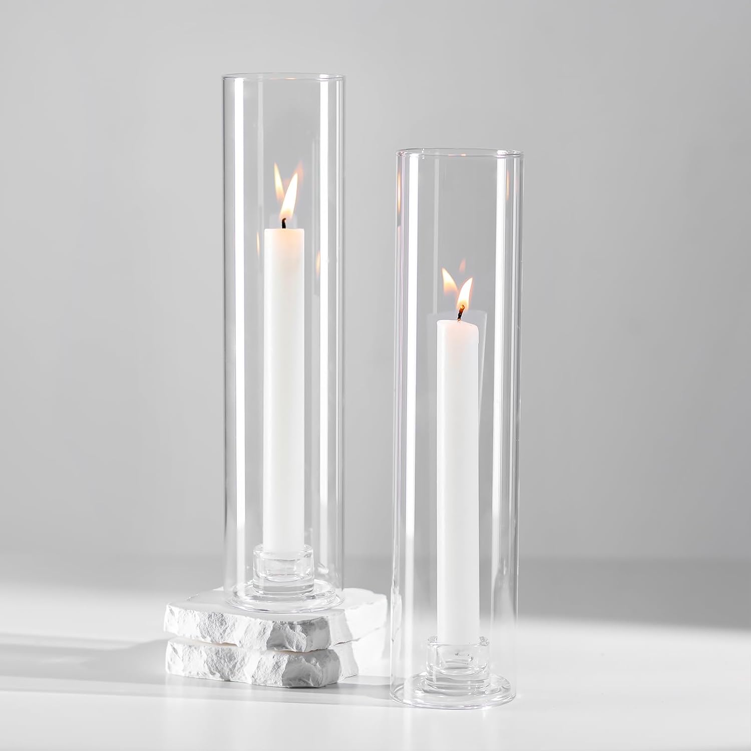 Hewory Hurricane Glass Candlestick Holders : 2 Pcs Clear Taper Candle Holders for Candlesticks - Hurricane Glass Candle Stick Candle Holders Bulk for Table Centerpiece Wedding Christmas Home Decor