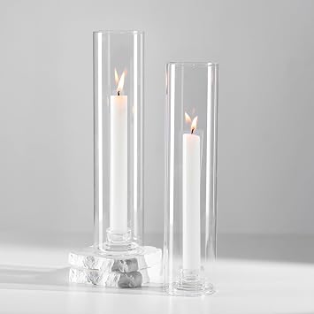 Hewory Hurricane Glass Candlestick Holders 2 Pcs Clear Taper Candle Holders for Candlesticks - Hurricane Glass Candle Stick Candle Holders Bulk for Table Centerpiece Wedding Christmas Home Decor