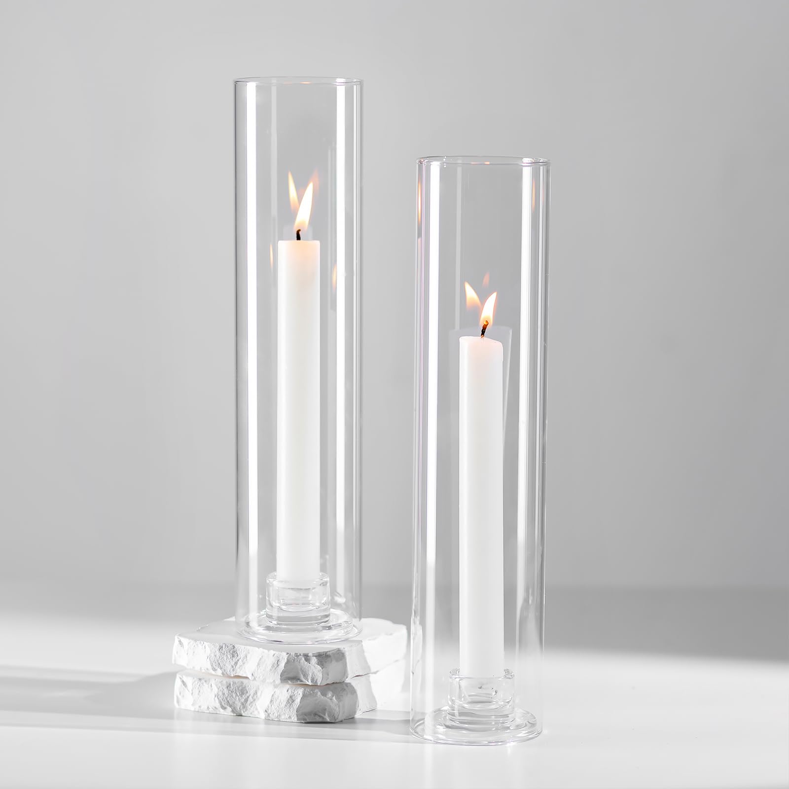 Hewory 2 Glaszylinder für Kerzen Set Kerzenhalter Stabkerze für Tischdeko