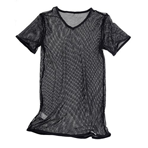 YiZYiF Men's See Through Fishnet Clubwear Short Sleeve T-Shirt Undershirt