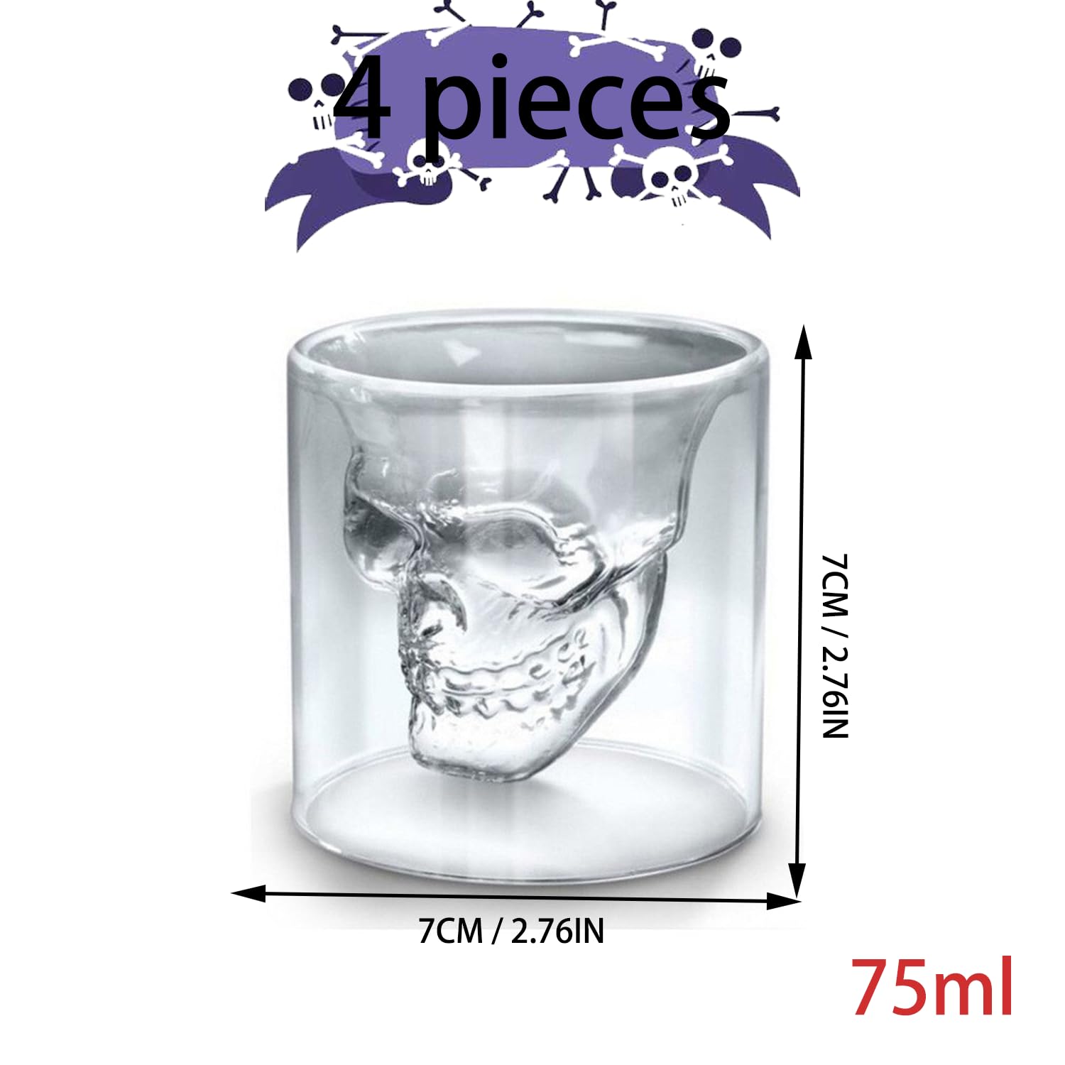 4 Pezzi 75 ml Bicchieri Da Liquore a Forma Di Teschio, Bicchieri Teschio, Tazze Da Caffè a Forma Di Cranio, Vetro Borosilicato Ad Alto Contenuto Di Boro, Trasparente, per Vino, Vodka, Feste, Domestico