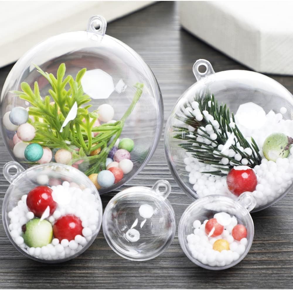 10 Pack 80mm/3.15in Fillable Clear Ornaments Balls, DIY Plastic Christmas Tree Decorations Balls Baubles Transparent Ball Gifts for New Years Present Holiday