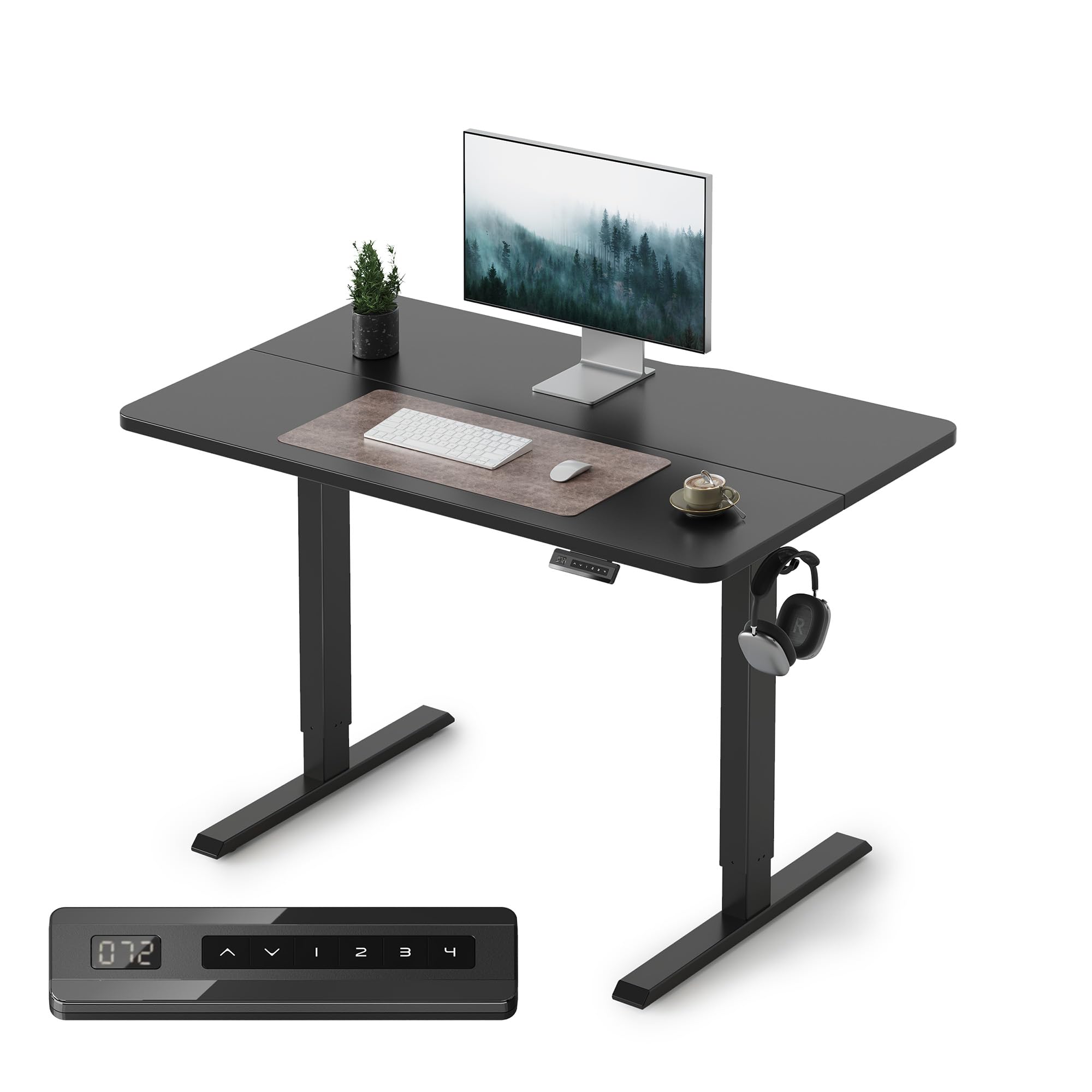 FEZIBO 40 x 24 Inchs Electric Standing Desk, Height Adjustable, Sit Stand Up, Computer Office Desk with Splice Board, Black Frame/Black Top