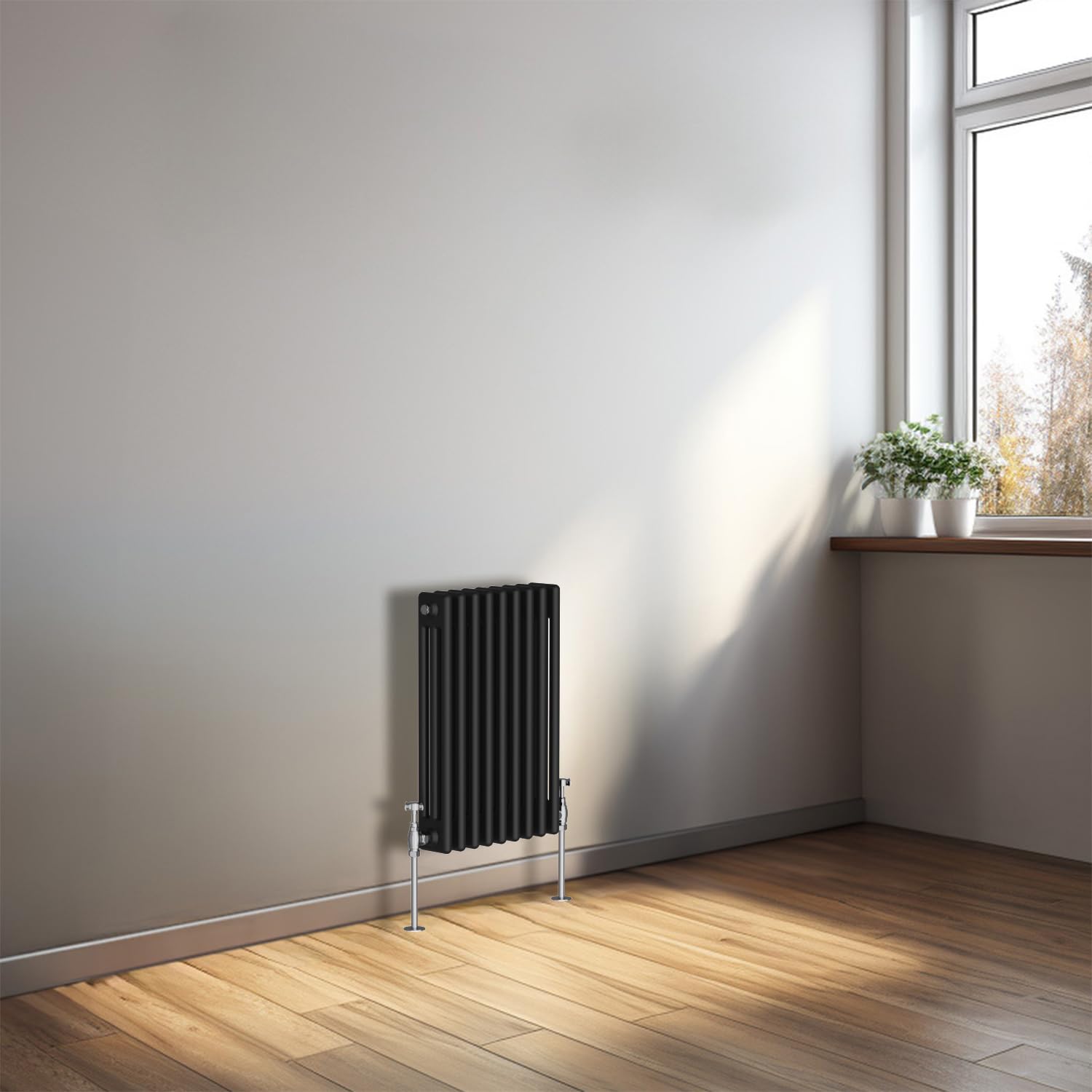Nrg Black 600 X 425Mm Cast Iron Horizontal Radiator 3 Column