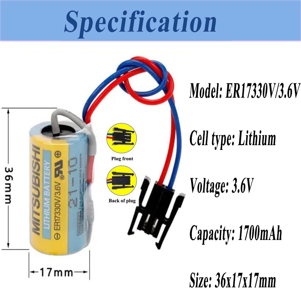 (6 Pack) MR-BAT ER17330V Lithium Battery 3.6V 1700mAh for FANUC CNC System A6BAT ER17330V 3.6V PLC Battery