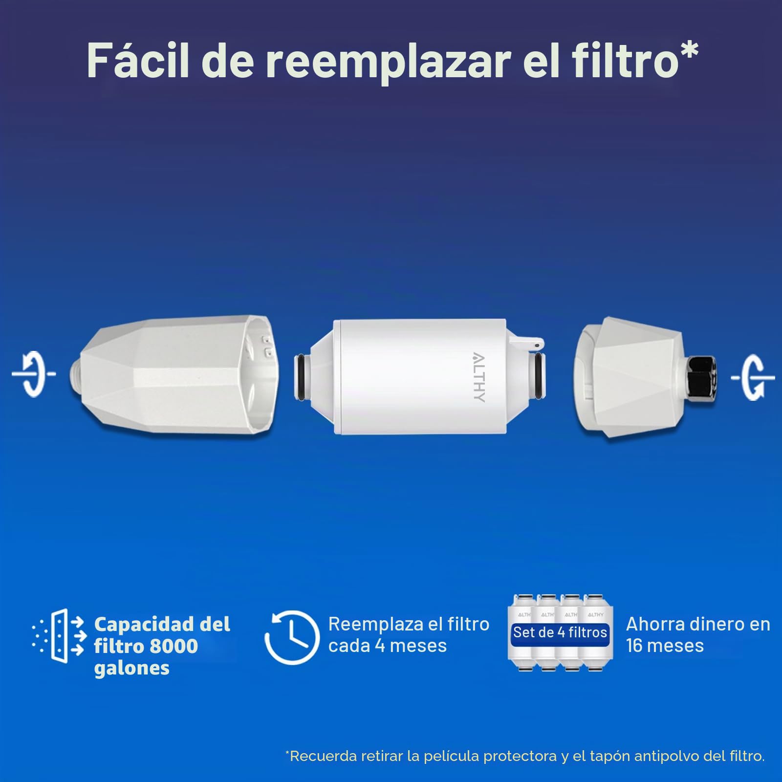 ALTHY Filtro de ducha de con vitamina C para agua dura - Filtro de cabezal de ducha, Reduce el cloro y el metal pesado, mejora la piel seca, la caspa del cabello, el eccema (4 Filtro Incluido)