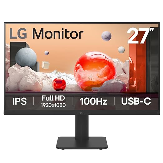LG 27MS570B IPS Full HD (1920 x 1080) Monitor, 27 Inch, 100Hz, Anti-Glare, HDMI x 2, USB-C with PD65W, Height/Tilt Adjustable Stand, in-Built Speakers, Head Phone Out, Reader Mode, Flicker Safe