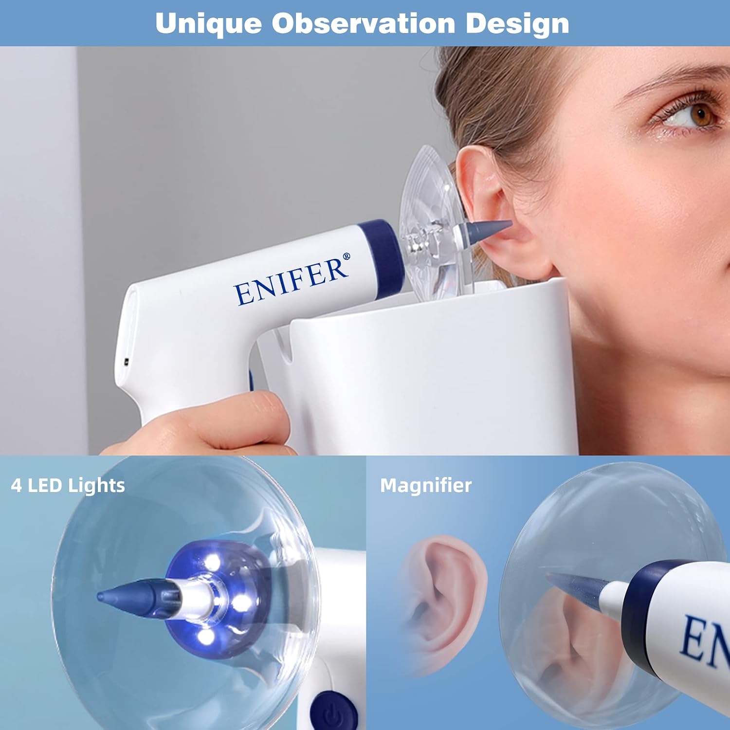 Electric Ear Wax Removal Tool Ear Cleaning Kit Safe and Effective Ear Irrigation Flushing System Reusable Ear Washer for Adults with Ear Cleaner Camera, Dark Blue