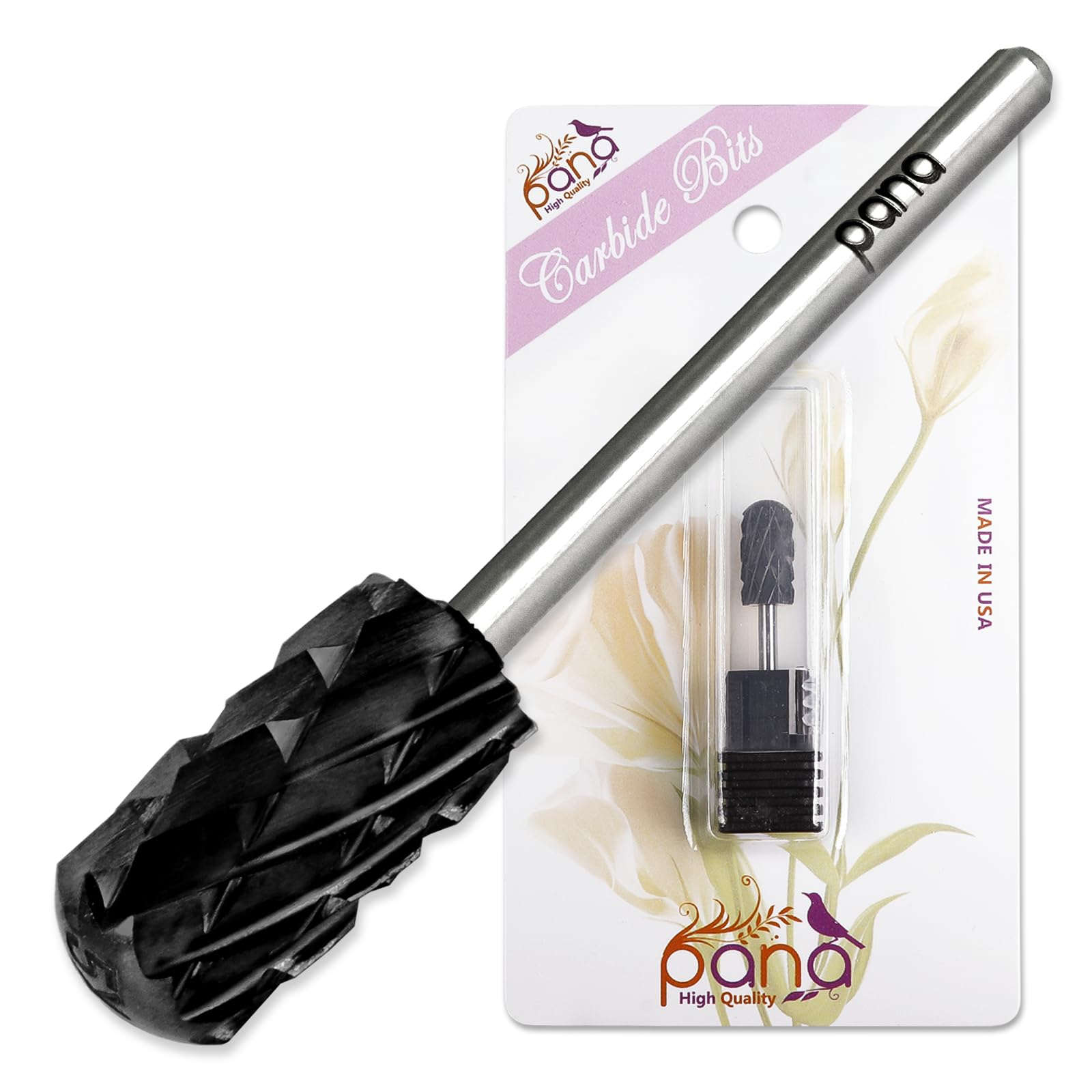 PANA 3/32" Large Smooth Round Top Safety Carbide Nail Drill Bit for Gel Polish & Acrylic Removal Nail Salon Manicure Pedicure Electric File Tools (Large Barrel - DLC Black, 5X Coarse)