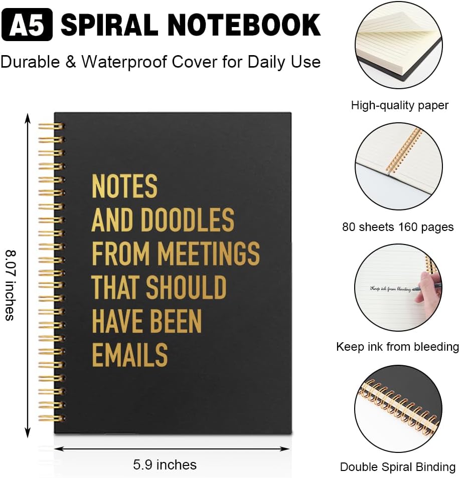 Notes and Doodles from Meetings Black Golden Horizontal Lined Spiral Notebook, Funny Spiral Journal Gifts for Women Men Coworker Boss Employee, Sarcastic Office Notepad for Work Friend image 2