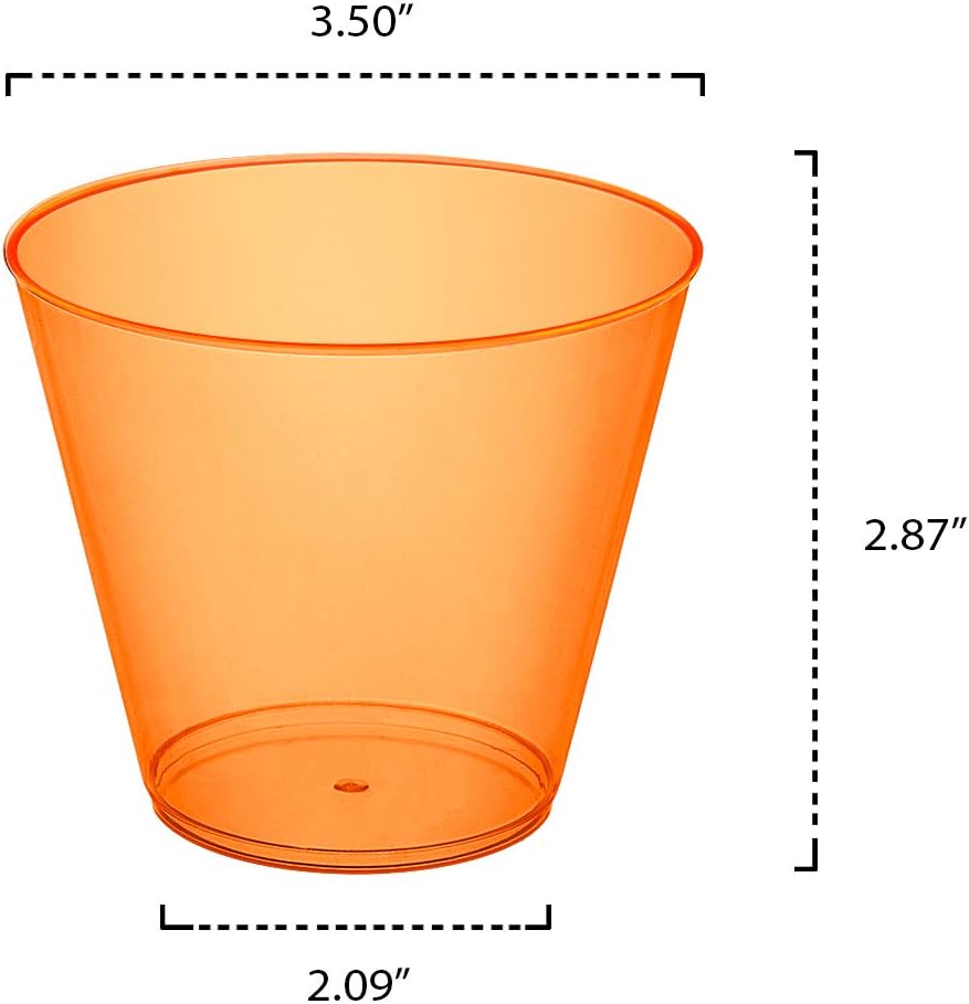 Party Essentials Hard Plastic 9-Ounce Party Cups, Tumblers, Neon Orange, 25-Count - Image 2