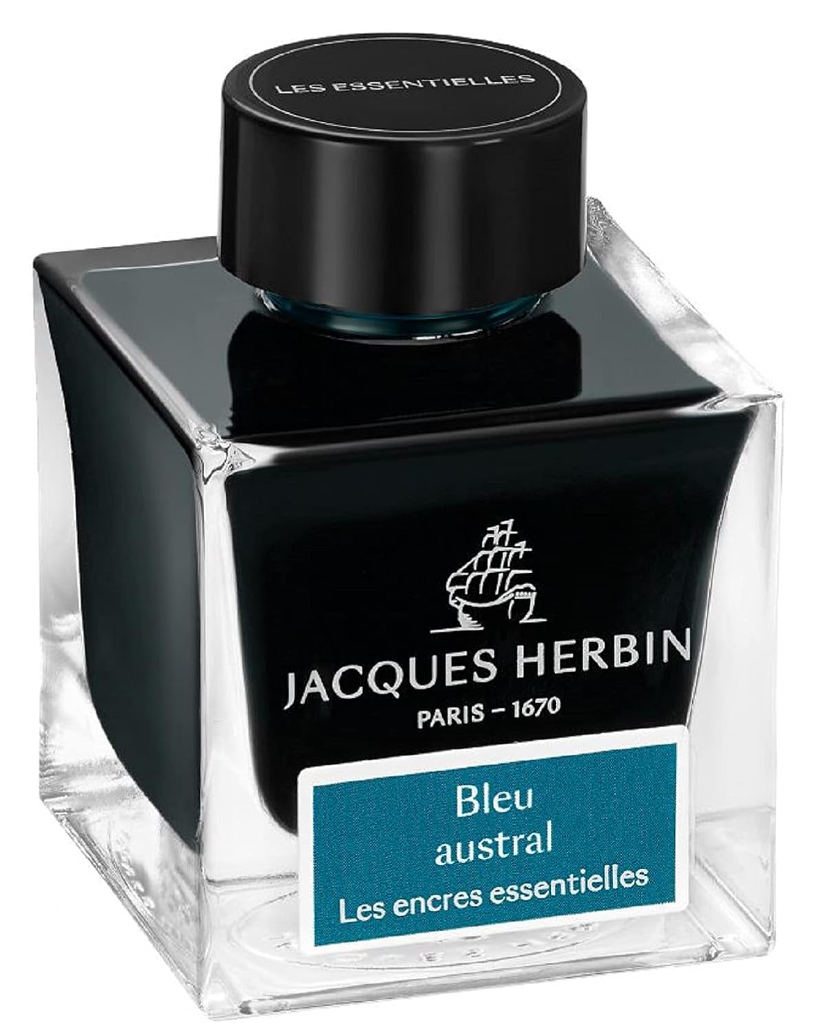 Jacques Herbin - Ref 13116JT - Ink for Fountain Pens & Rollerball Pens - Noir Abyssal/Abyssal Black - 50ml Bottle Prestige Collection - Blue-Coloured Ink