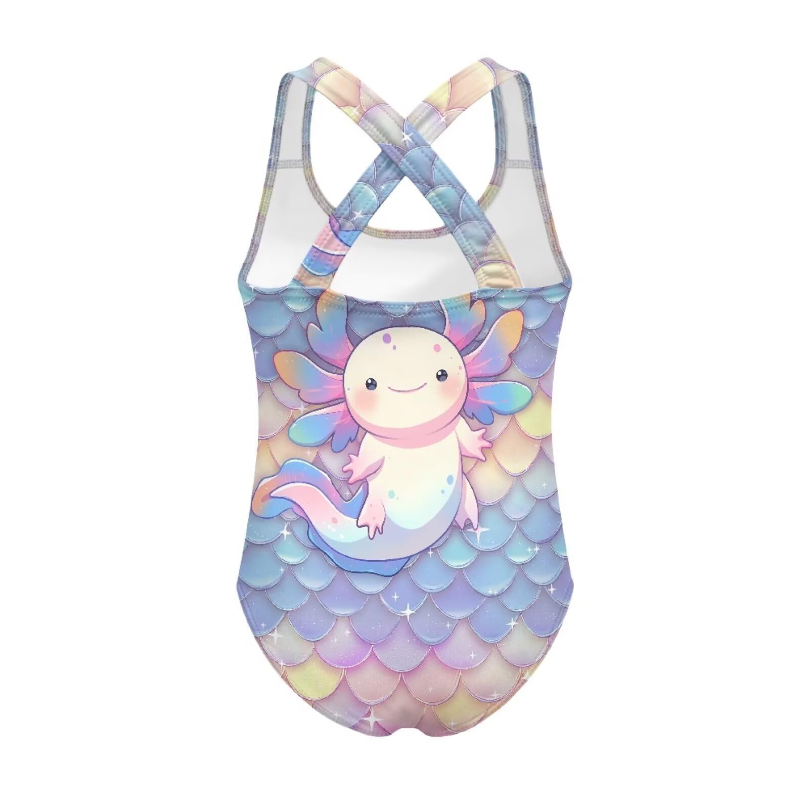 JUDENTIDOS Mermaid Scale Axolotl One Piece Swimsuit Girls Bathing Suit 5-14Y Kids Swimwear Cute Swimsuits Bathing Suits