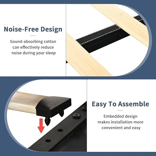 Miniatura 6 de Base de cama tamaño Queen con 4 cajones de almacenamiento, marco de cama tapizado con cabecero, luces LED RGB, marco de metal resistente y soporte