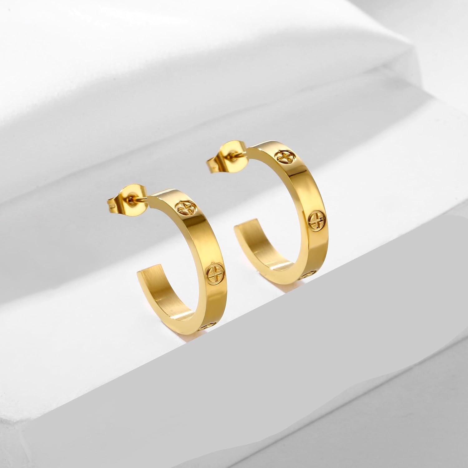 18K Gold Plated Cross Earrings - Zircon Silver Earrings, Suitable for Low Allergy Women's Jewelry Gifts - Image 3