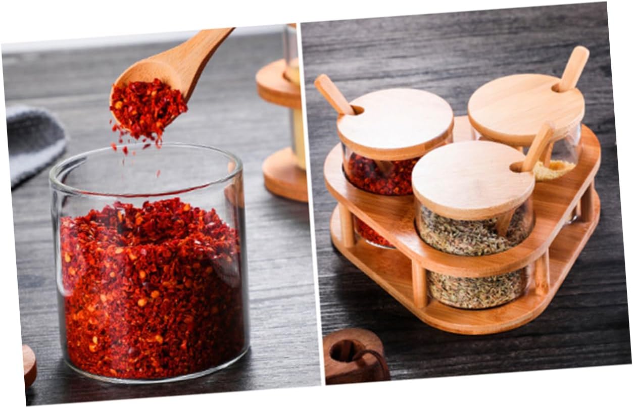 Organize Your Kitchen with Glass Seasoning Jars Set Includes Spoon Bamboo Lid Ideal for Home