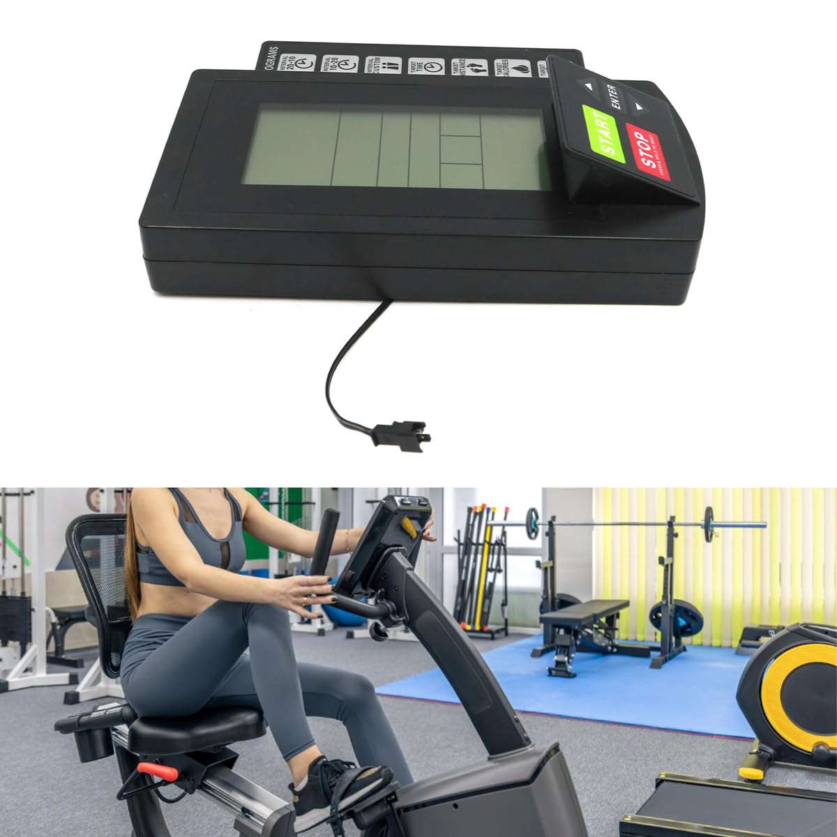 Ticha Tachimetro per cyclette con resistenza al vento, compatibile con la maggior parte delle cyclette stazionarie, display LCD di ricambio.