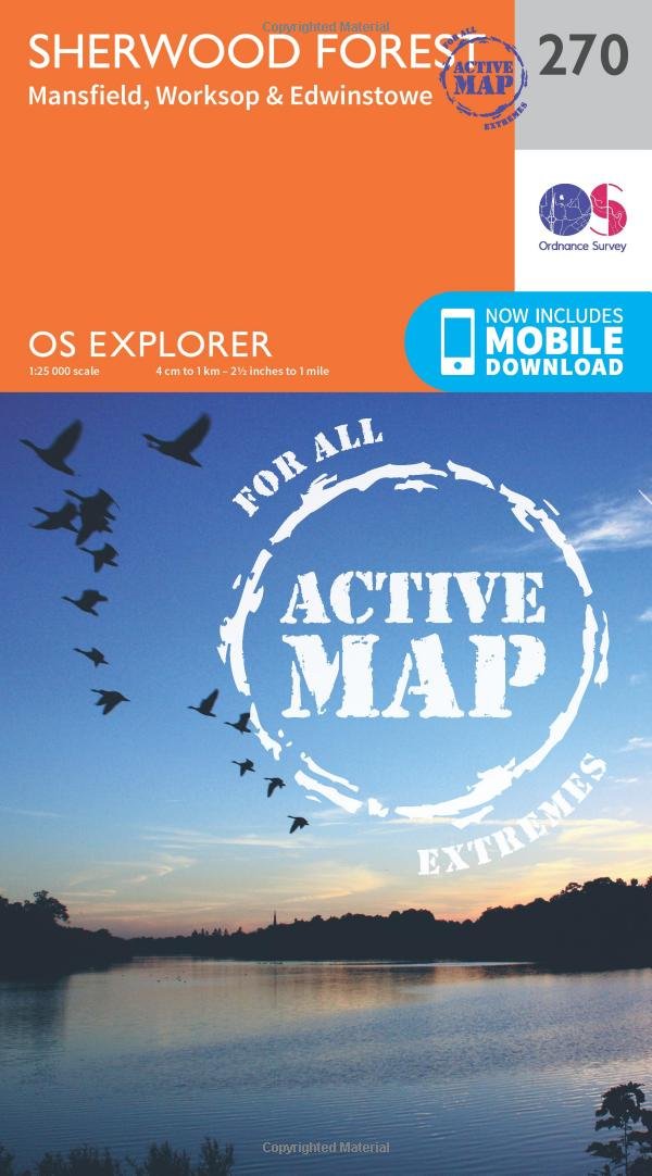 Sherwood Forest Map | Weatherproof | Mansfield, Worksop & Edwinstowe | Ordnance Survey | OS Explorer Active Map 270 | England | Walks | Hiking | Maps | Adventure