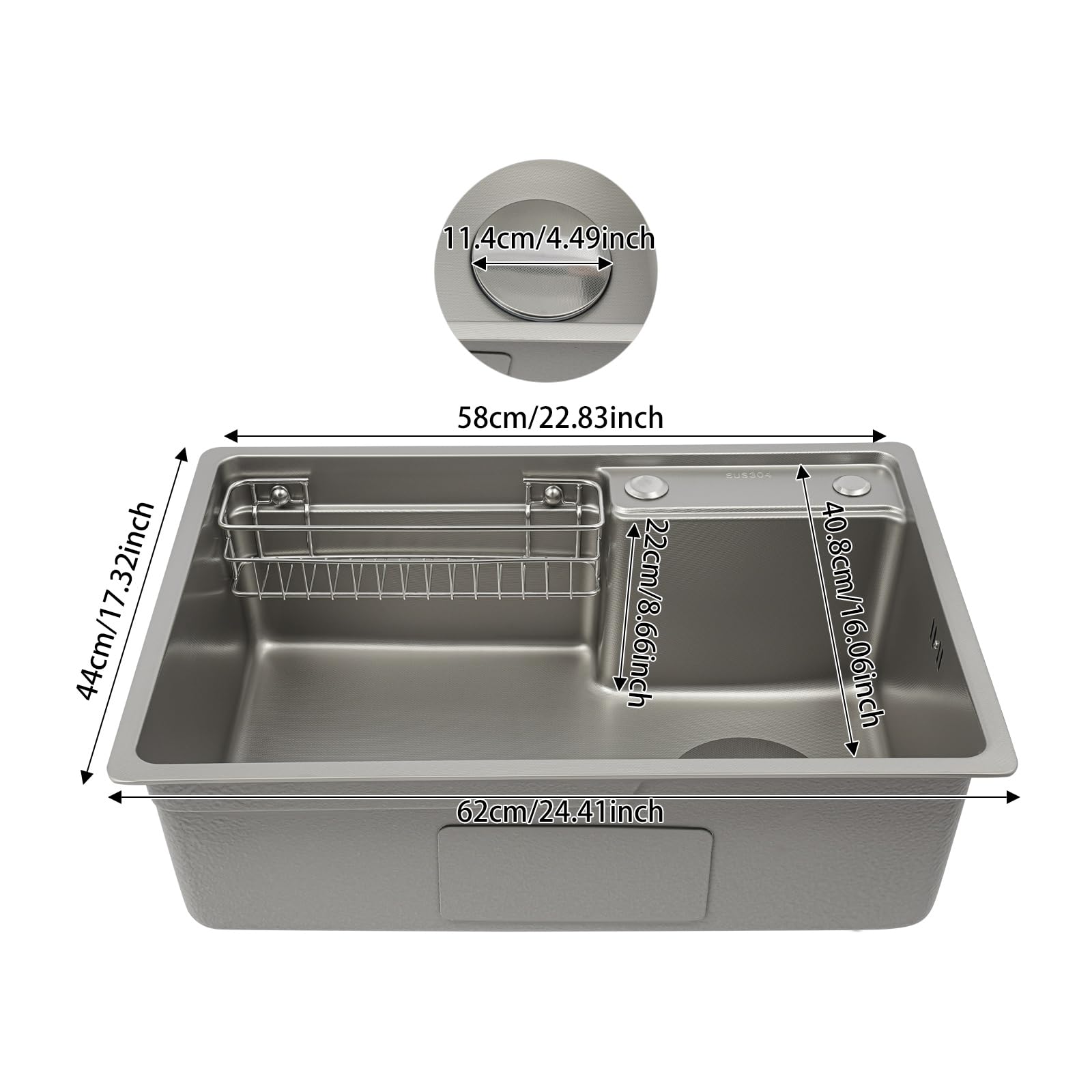 Vielseitige Edelstahl Küchenspüle, 1 becken Einbauspülen Auflagespüle mit Abtropfkorb & Siphon, für ab 58 cm Unterschrank, ideal für Wohnmobil, Vorbereitungsküche & Bar