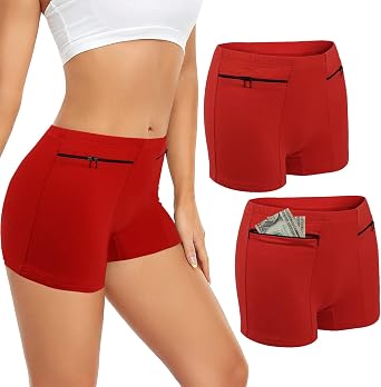 Womens Underwear with Secret Pocket Panties, 2 Packs Anti Pickpocket Travel Boxers Red