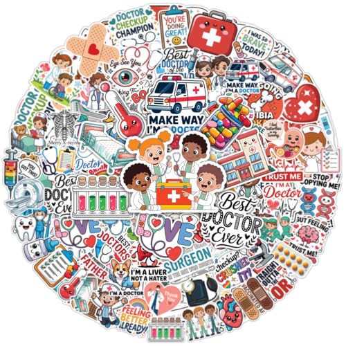 100PCS Medical Stickers - Cute Doctor Nurse Vinyl Waterproof Decals for Water Bottles Laptop Journal Scrapbook Phone Case for Medical Students Healthcare Workers