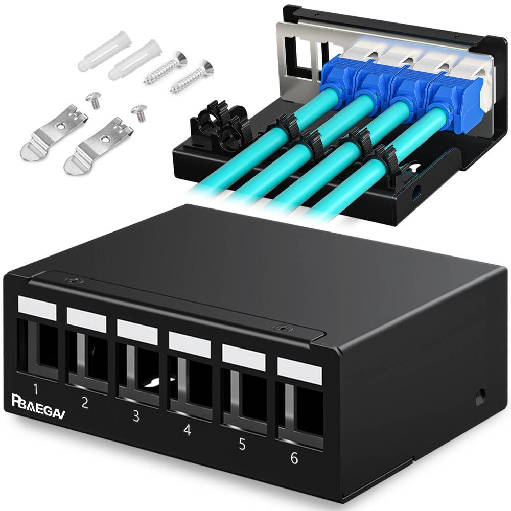 Pannello patch a 6 porte Keystone Network Blank Patch Panel UTP/STP compatibile con jack Keystone LC/SC/ST/FC/USB/HDMI, per scatola di terminazione Ethernet domestica da scrivania (1U 6 porte)