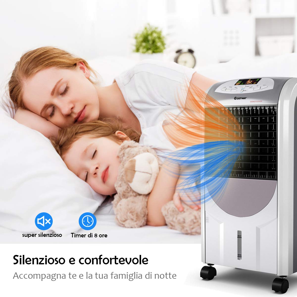 COSTWAY Condizionatore per Freddo Caldo, Ventilatore Climatizzatore da Terra a Evaporazione Portatile, Caldo 2000W, Freddo 75W, con Telecomando